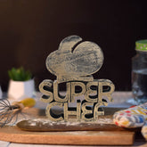Super Chef Wooden Kitchen Decor Stand – Rustic Chef Hat Countertop Sign