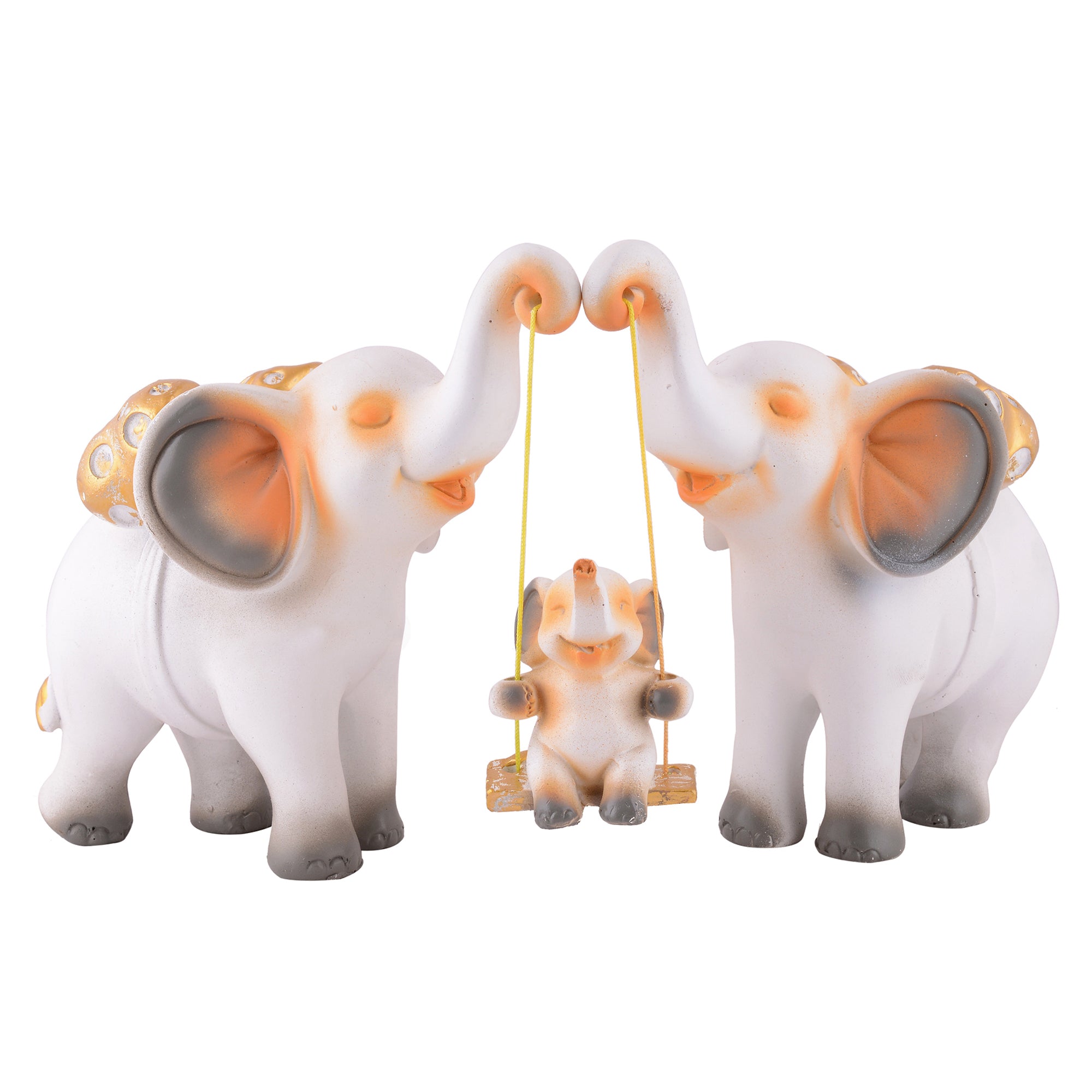 Elephant Family Showpiece with Baby on Swing - White