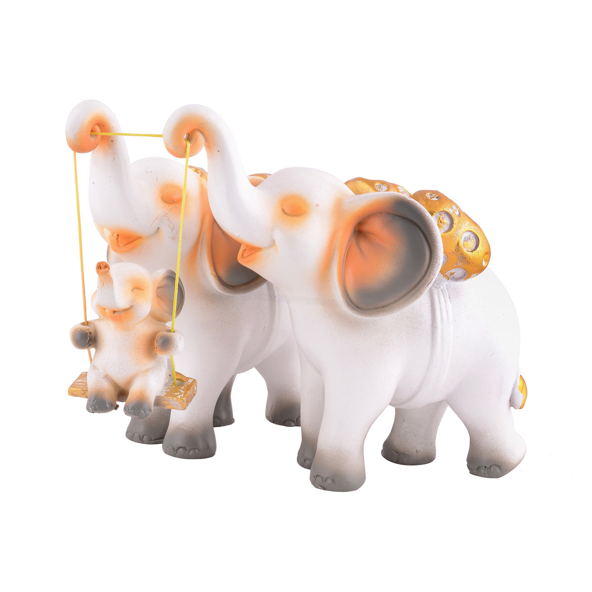 Elephant Family Showpiece with Baby on Swing - White