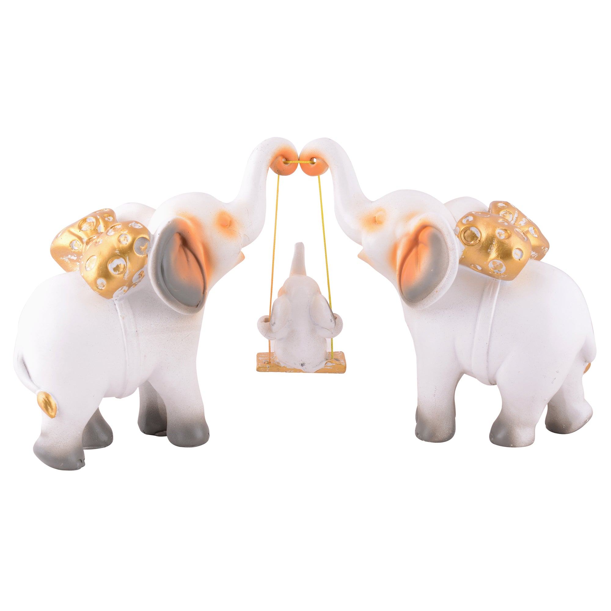 Elephant Family Showpiece with Baby on Swing - White