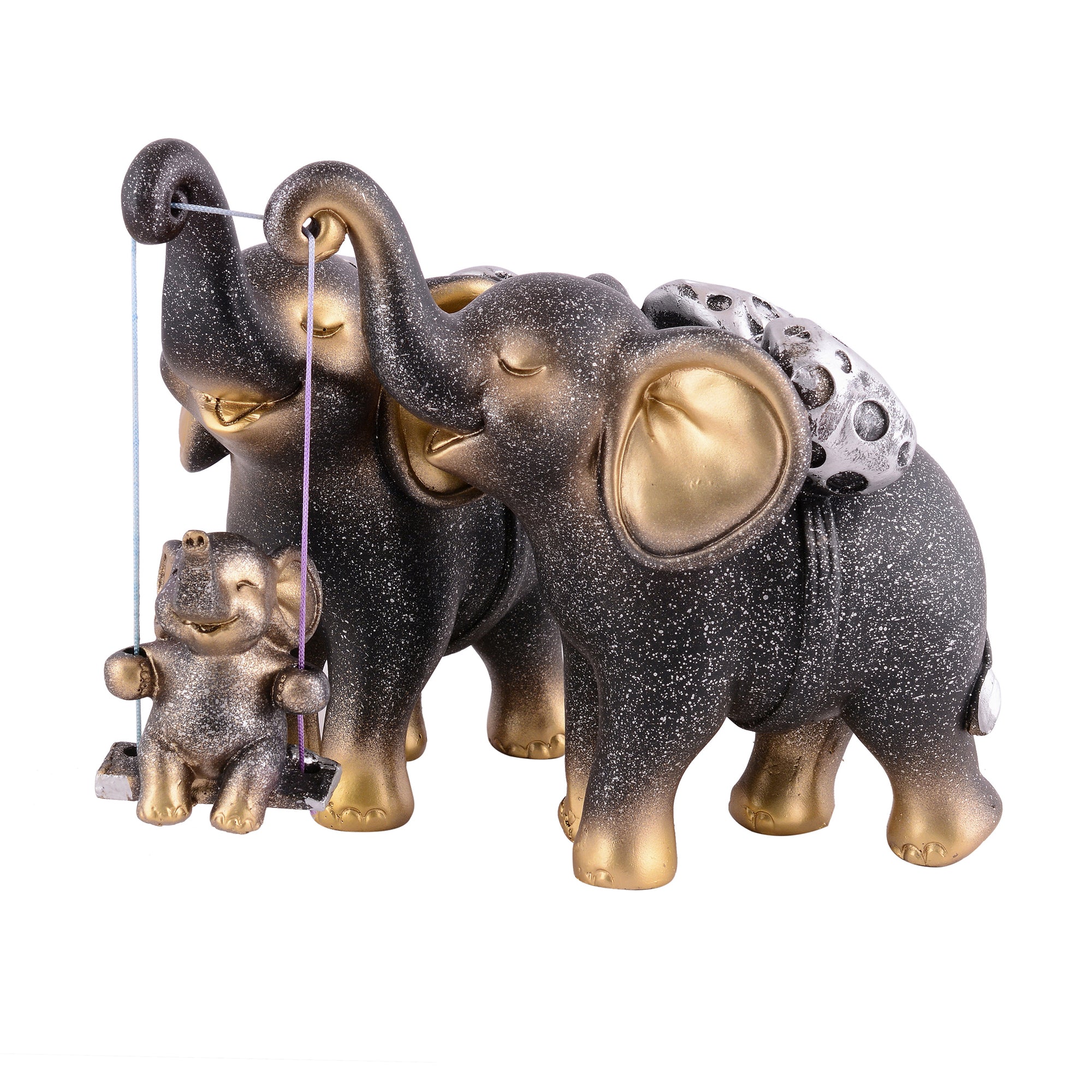 Elephant Family Showpiece with Baby on Swing - White