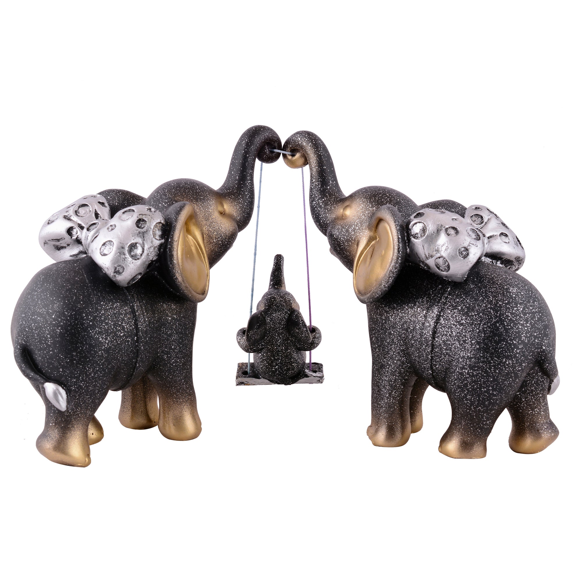 Elephant Family Showpiece with Baby on Swing - White