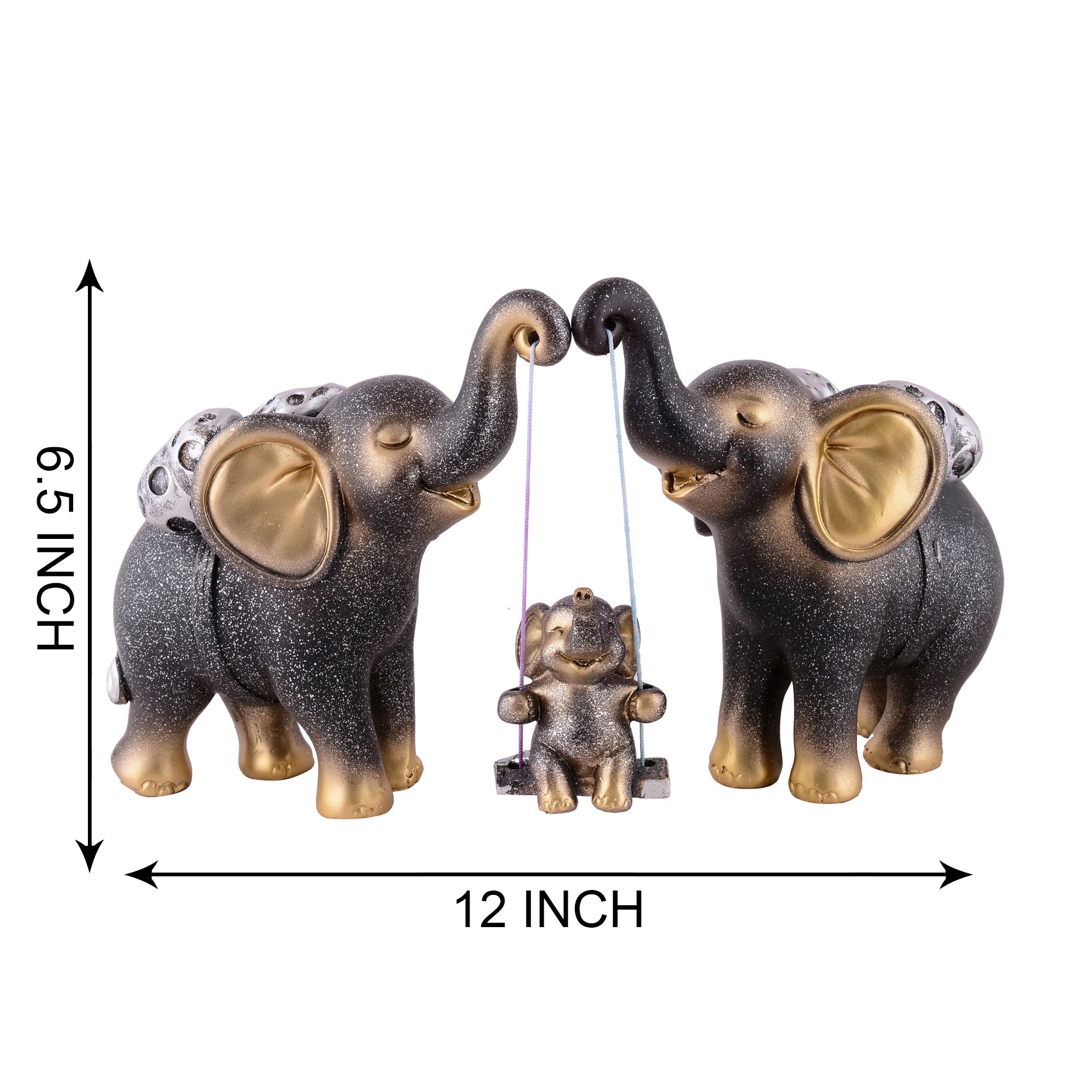 Elephant Family Showpiece with Baby on Swing - White