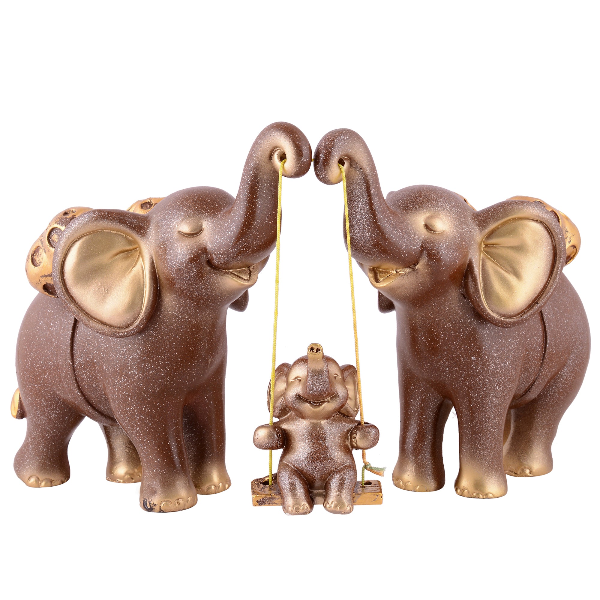Elephant Family Showpiece with Baby on Swing - White