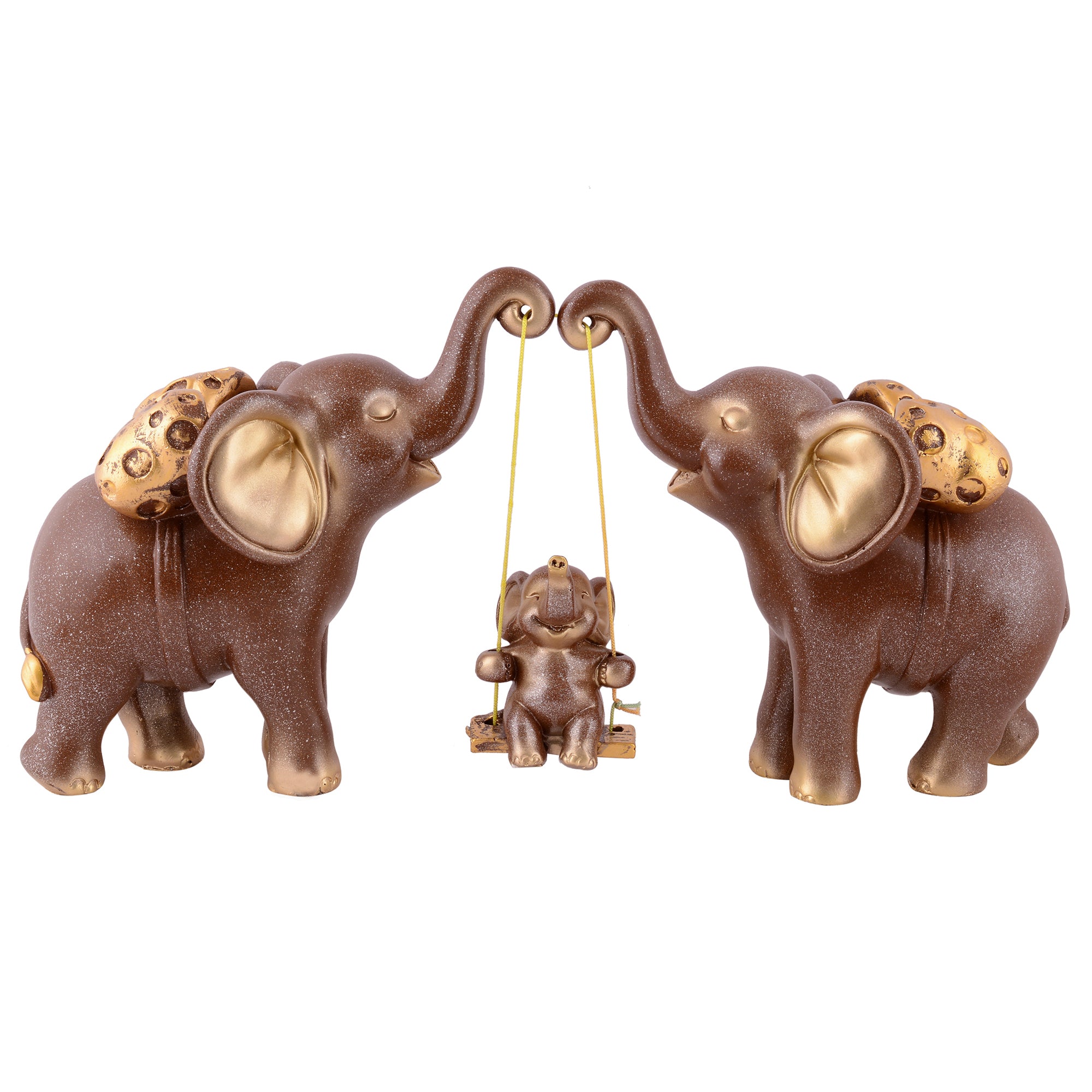 Elephant Family Showpiece with Baby on Swing - White