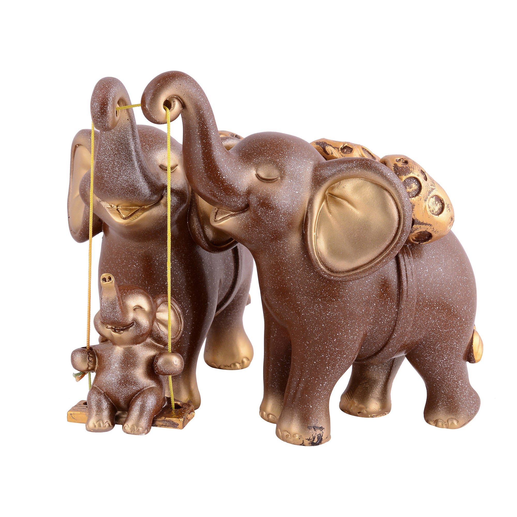 Elephant Family Showpiece with Baby on Swing - White