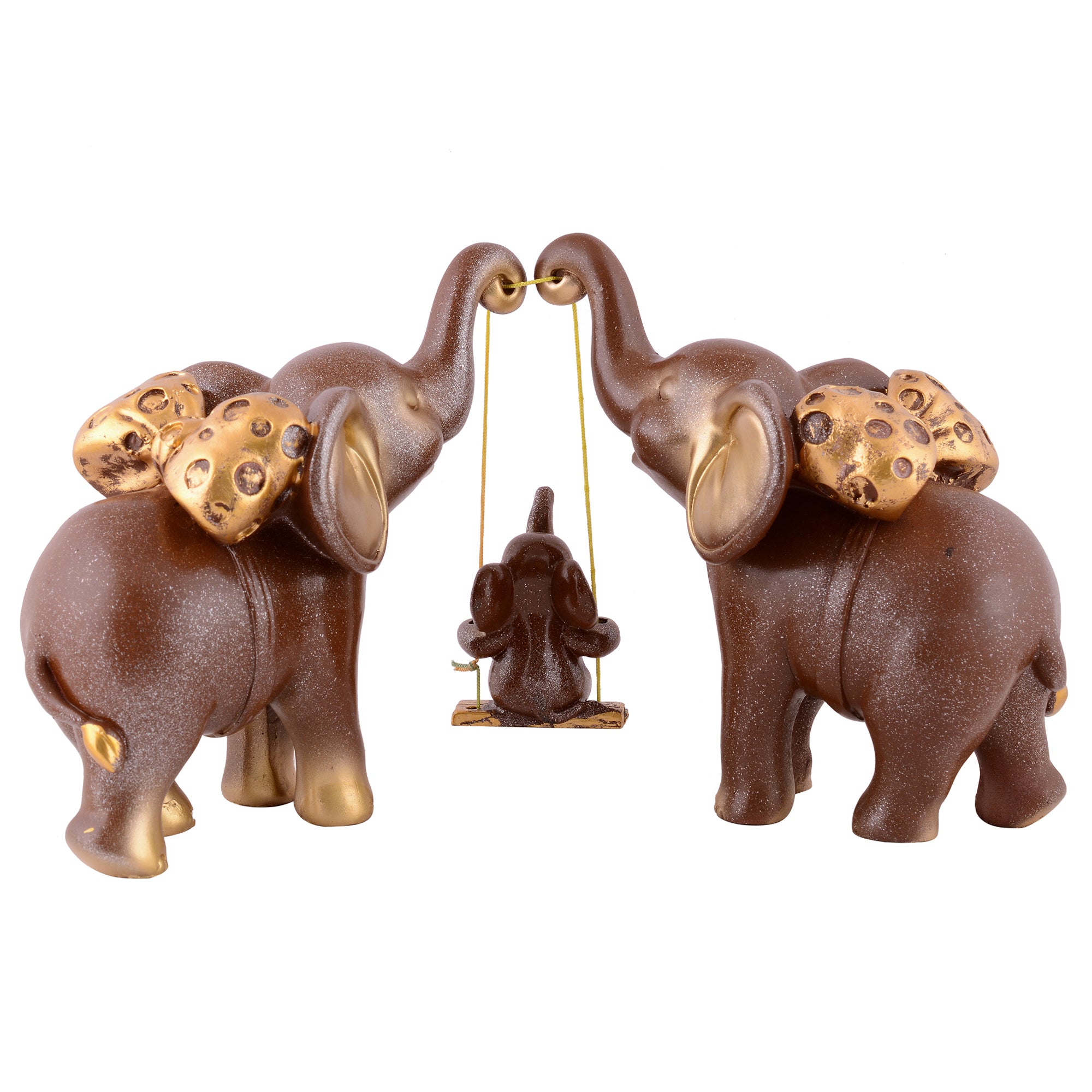 Elephant Family Showpiece with Baby on Swing - White