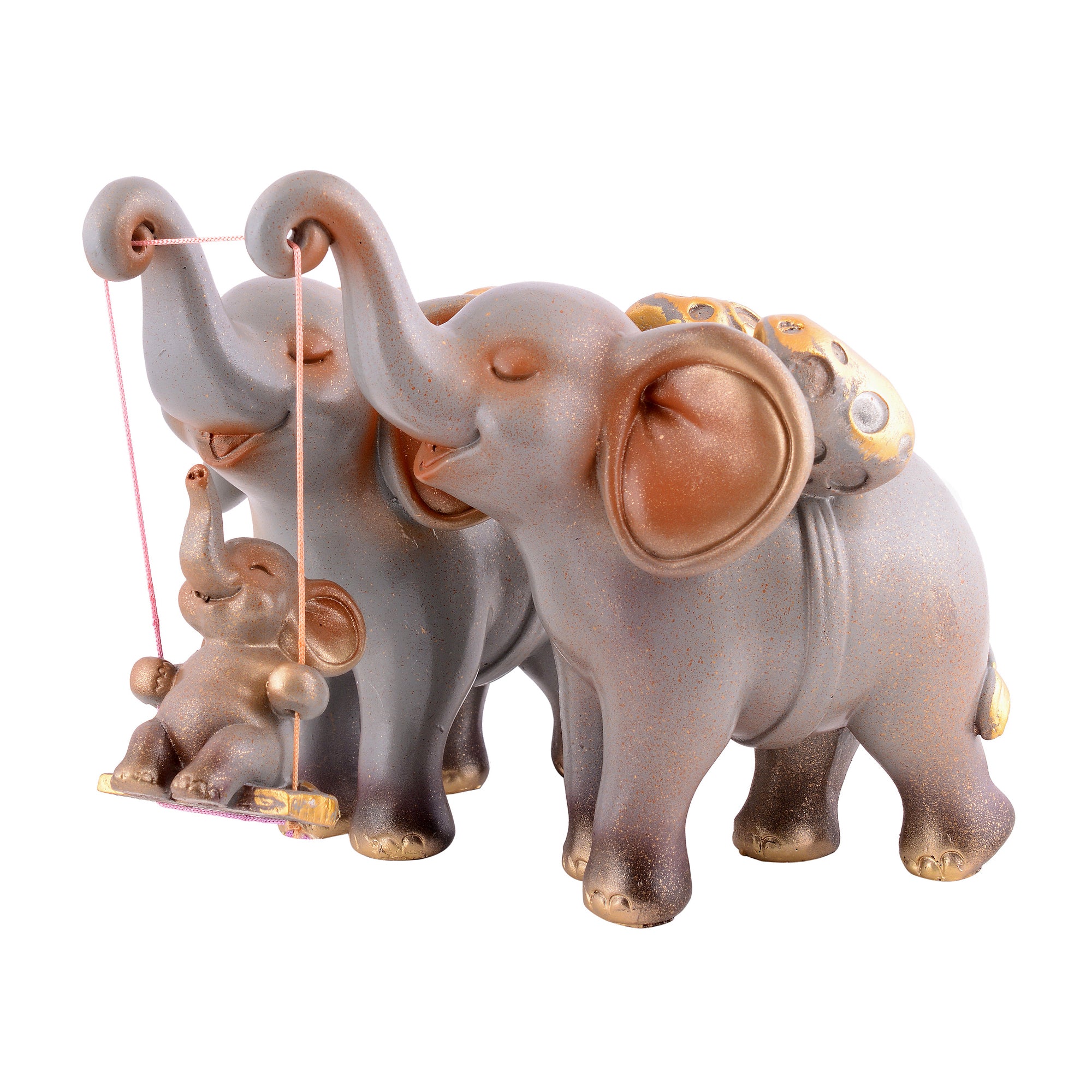 Elephant Family Showpiece with Baby on Swing - White