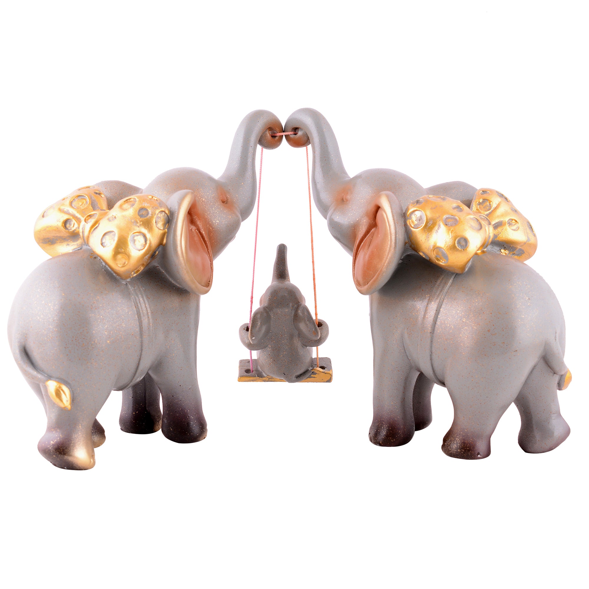 Elephant Family Showpiece with Baby on Swing - White