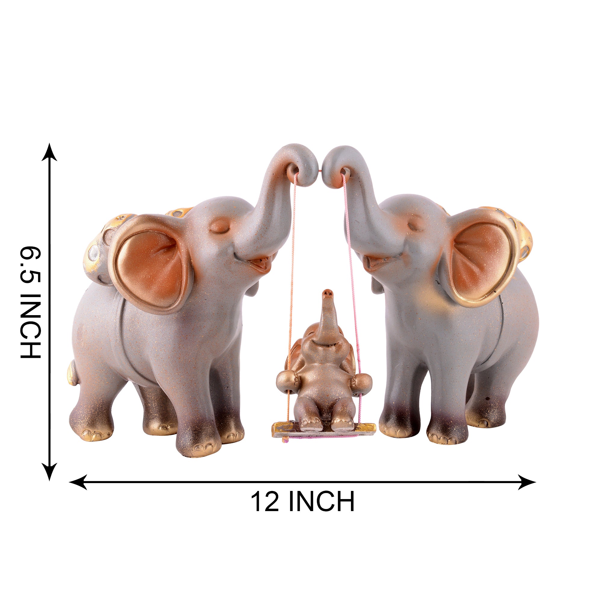 Elephant Family Showpiece with Baby on Swing - White