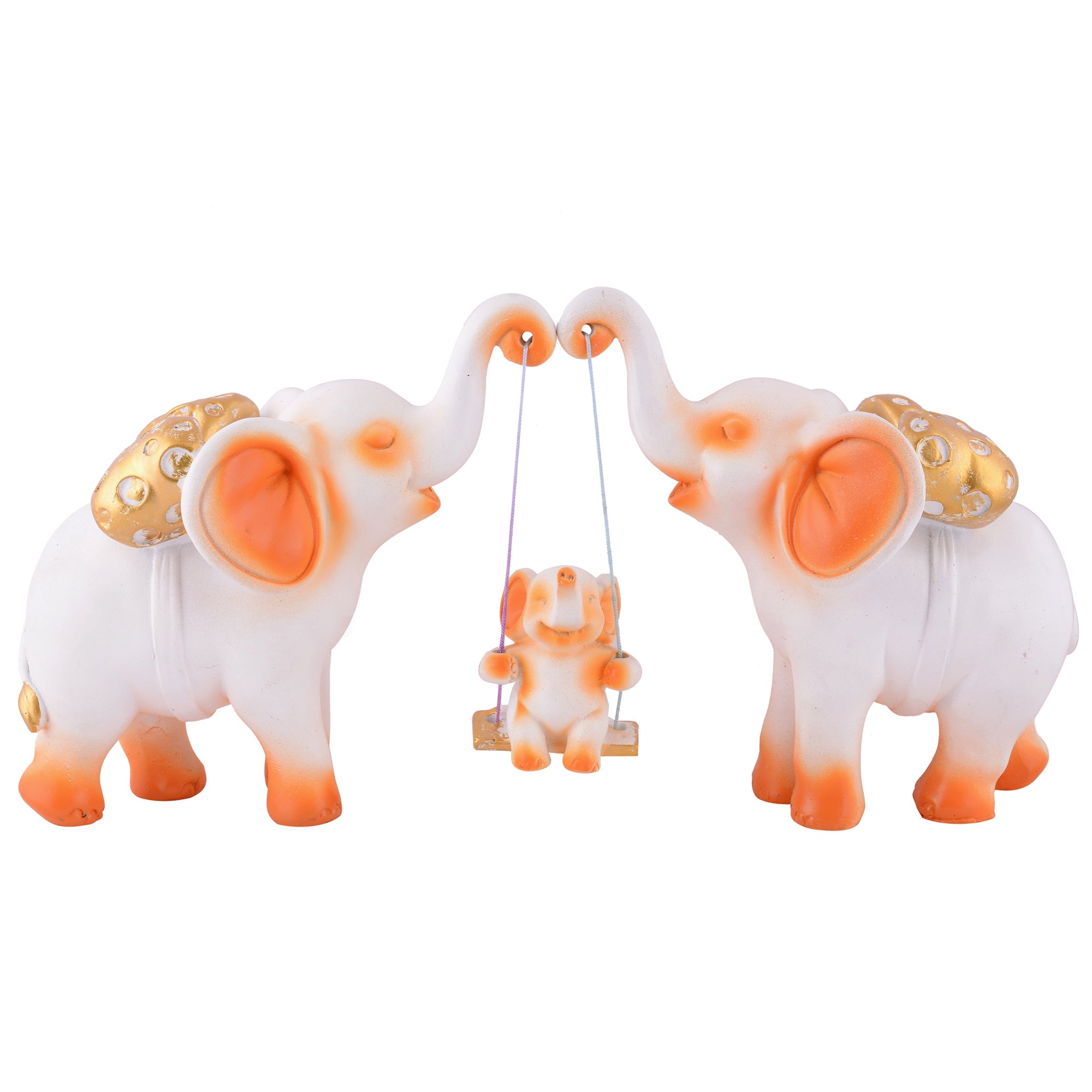 Elephant Family Showpiece with Baby on Swing - White