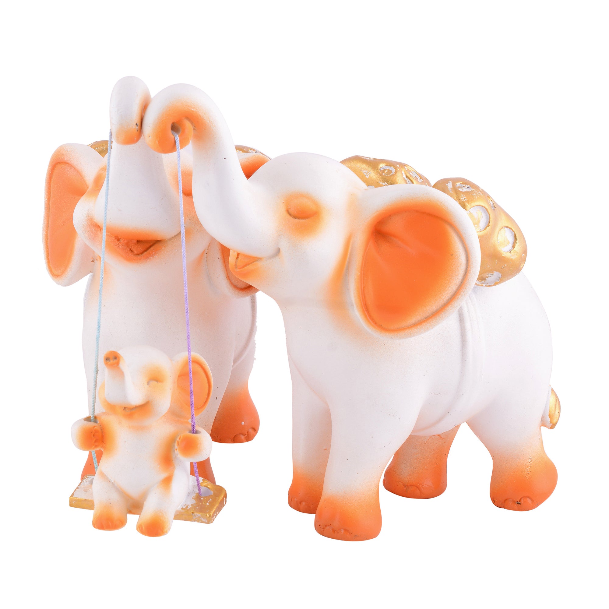 Elephant Family Showpiece with Baby on Swing - White