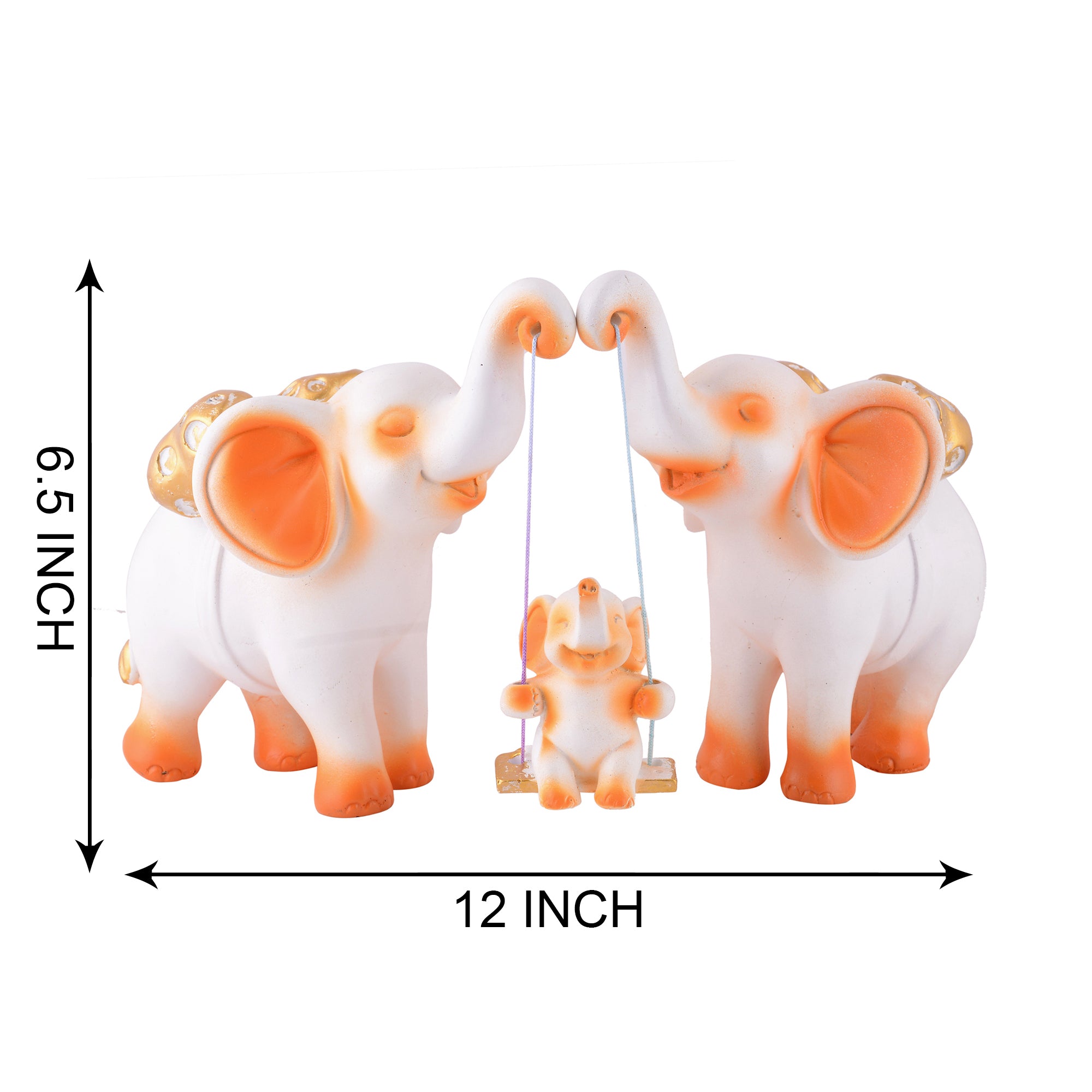 Elephant Family Showpiece with Baby on Swing - White