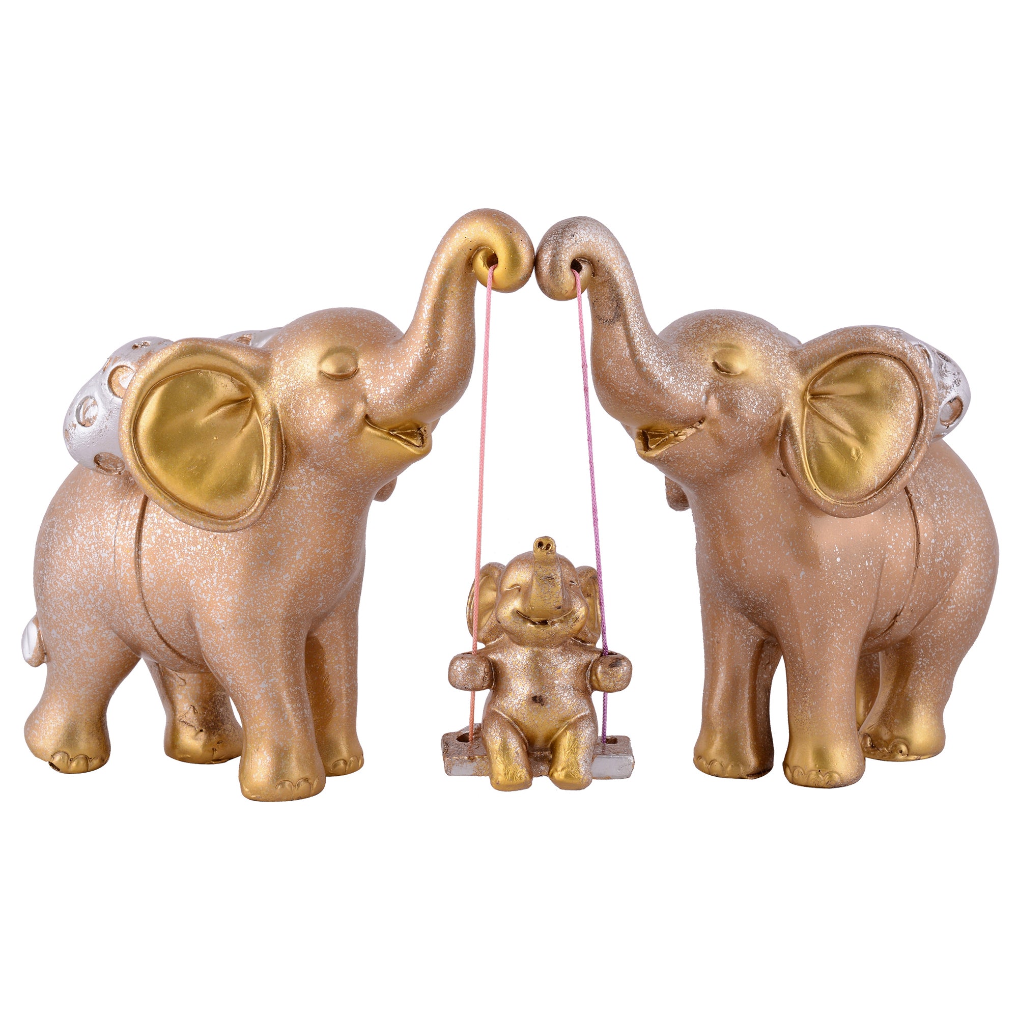 Elephant Family Showpiece with Baby on Swing - White