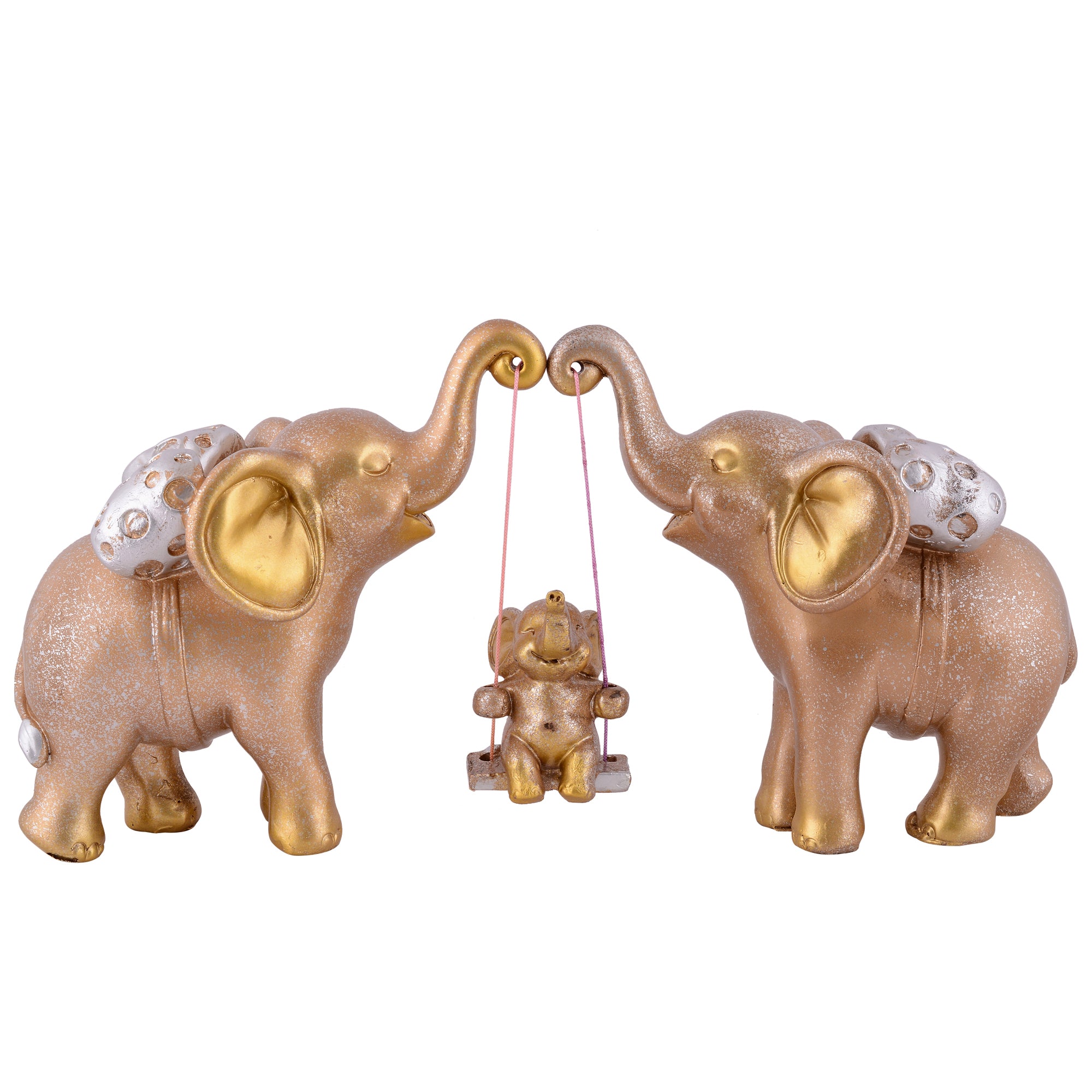 Elephant Family Showpiece with Baby on Swing - White
