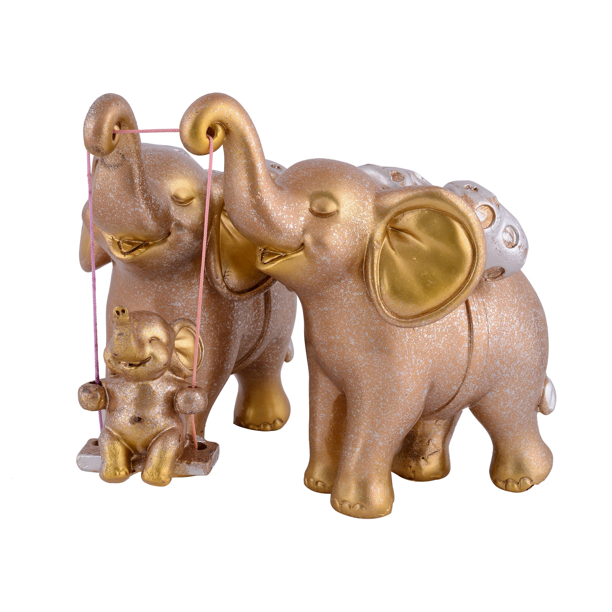 Elephant Family Showpiece with Baby on Swing - White