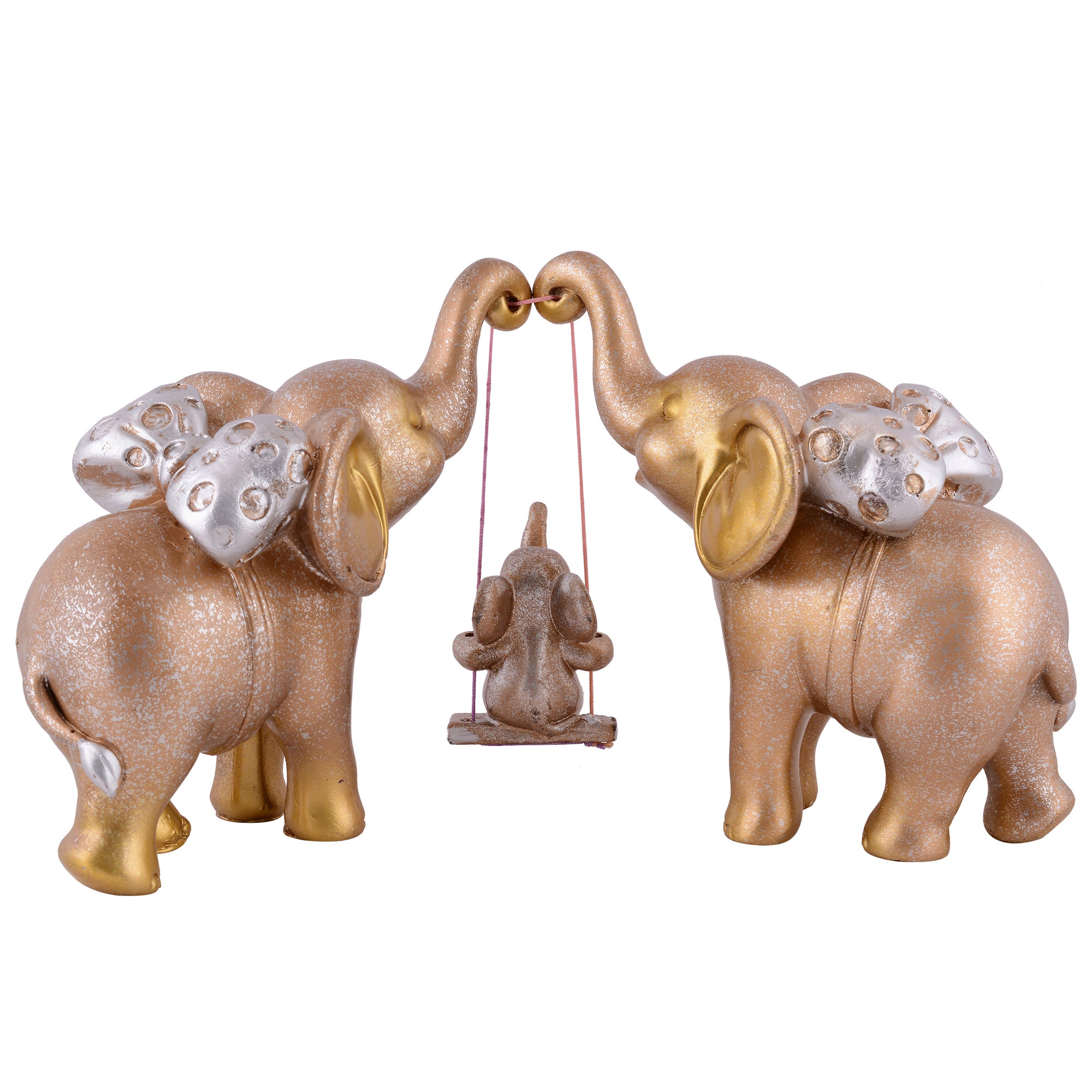 Elephant Family Showpiece with Baby on Swing - White