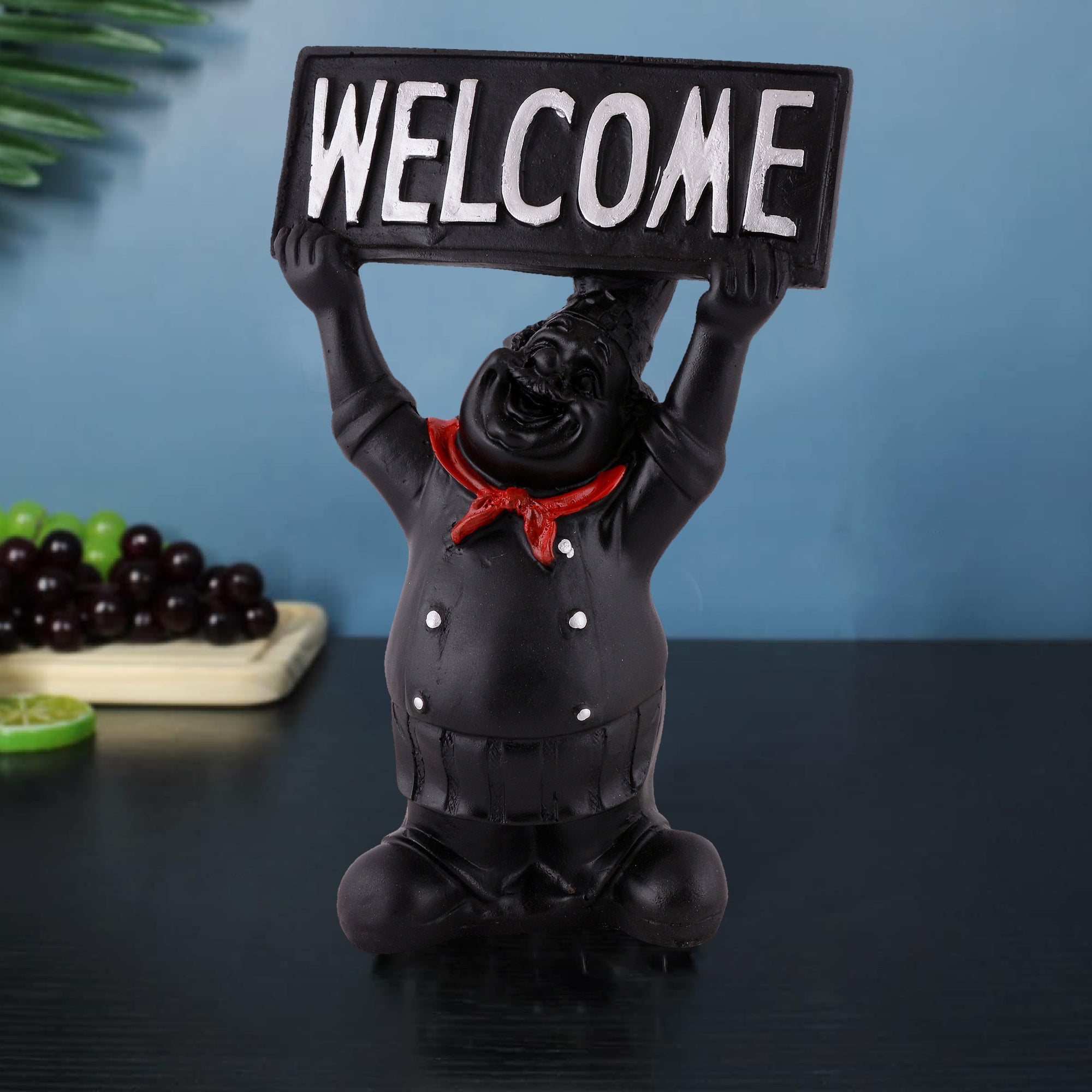 Welcome Chef Figurine – Black Restaurant & Home Entrance Decor