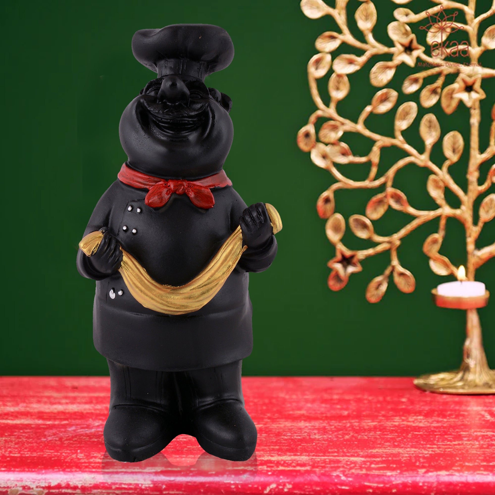 Golden Chef Figurine Holding Scarf – Luxury Kitchen Decor Showpiece