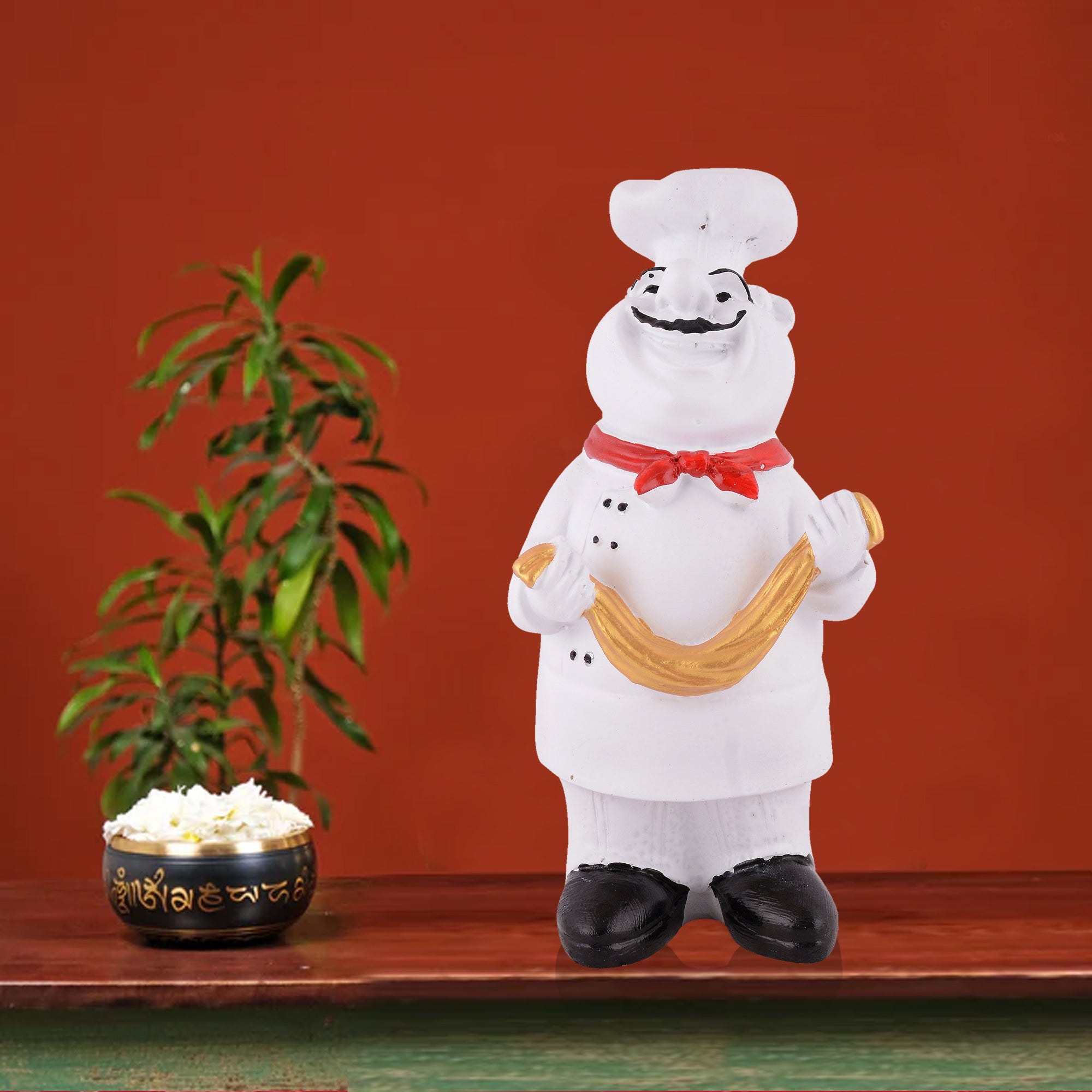 Golden Chef Figurine Holding Scarf – Luxury Kitchen Decor Showpiece