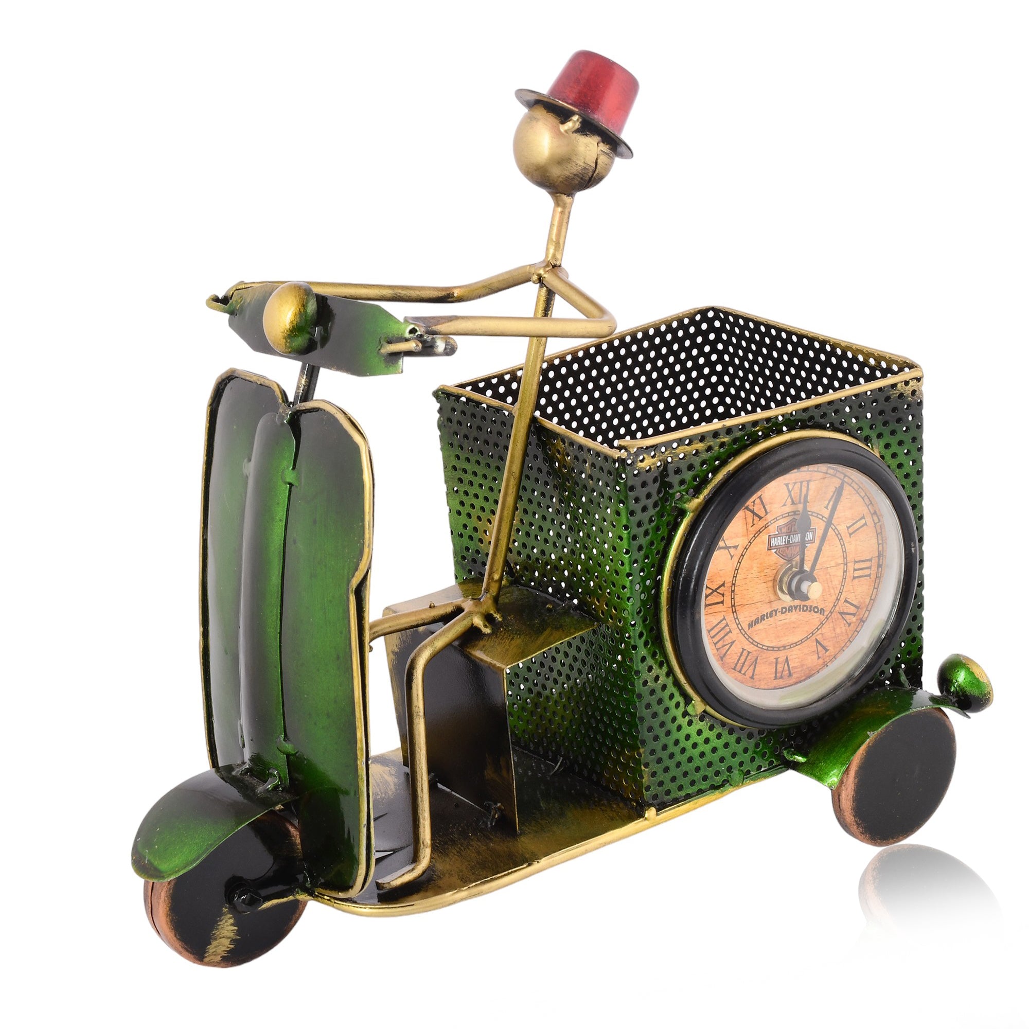 Green Wheels Pen Stand with Clock