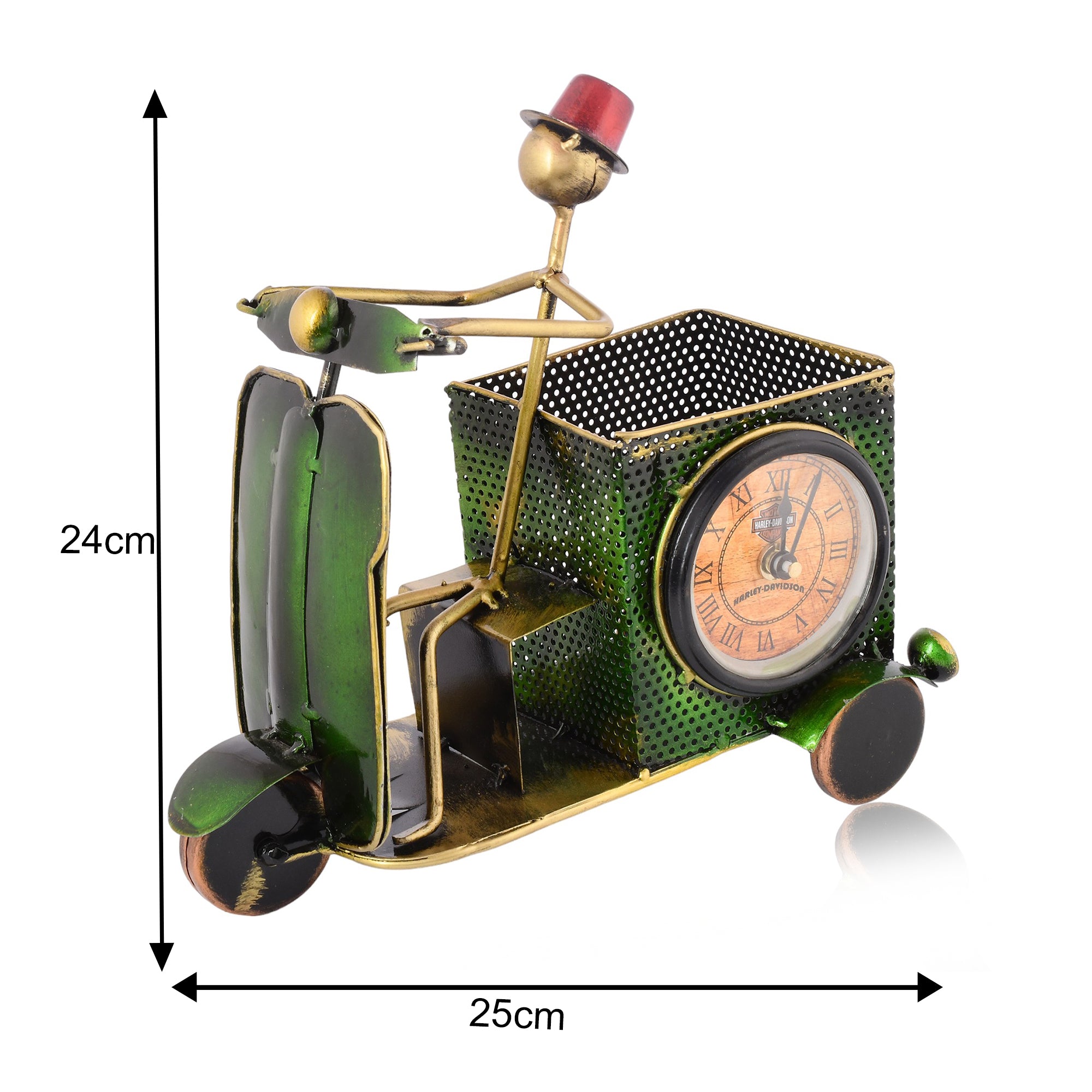 Green Wheels Pen Stand with Clock